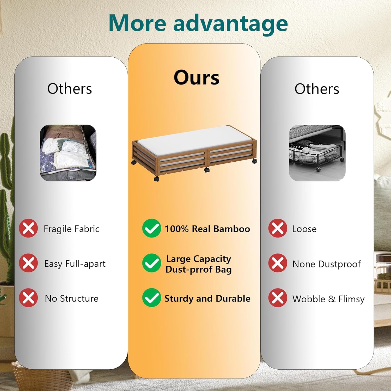 Bamboo Under Bed Storage Conta - Shoe Bag Dust 评论和价格